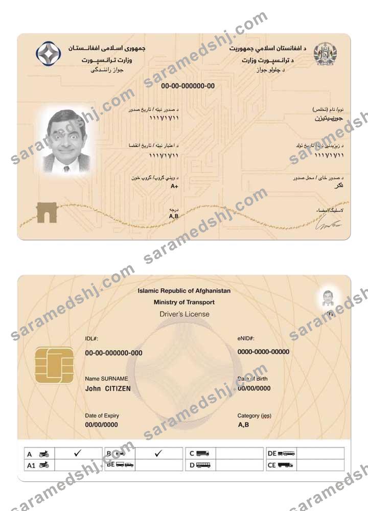 Afghanistan electronic driving license 2019-present